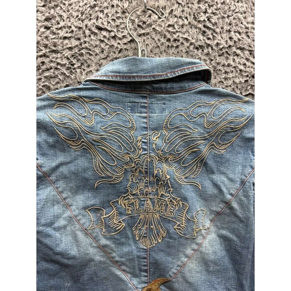 NWD Johnny Blaze Flame Stretch‎ Denim Jacket Light Sandblast Womens Size M - Picture 5 of 16
